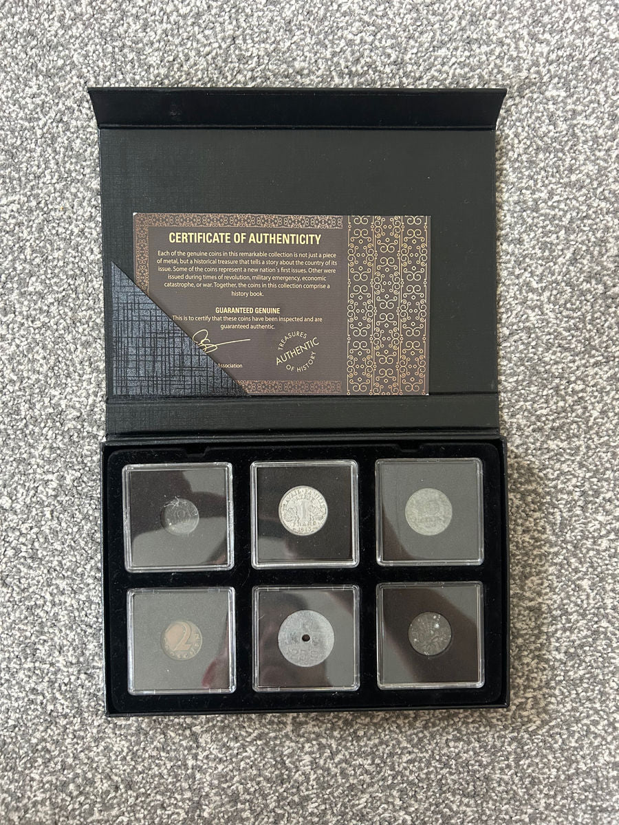 Set de 6 monede istorice autentice din perioada celui de-Al Doilea Război Mondial, cu certificat