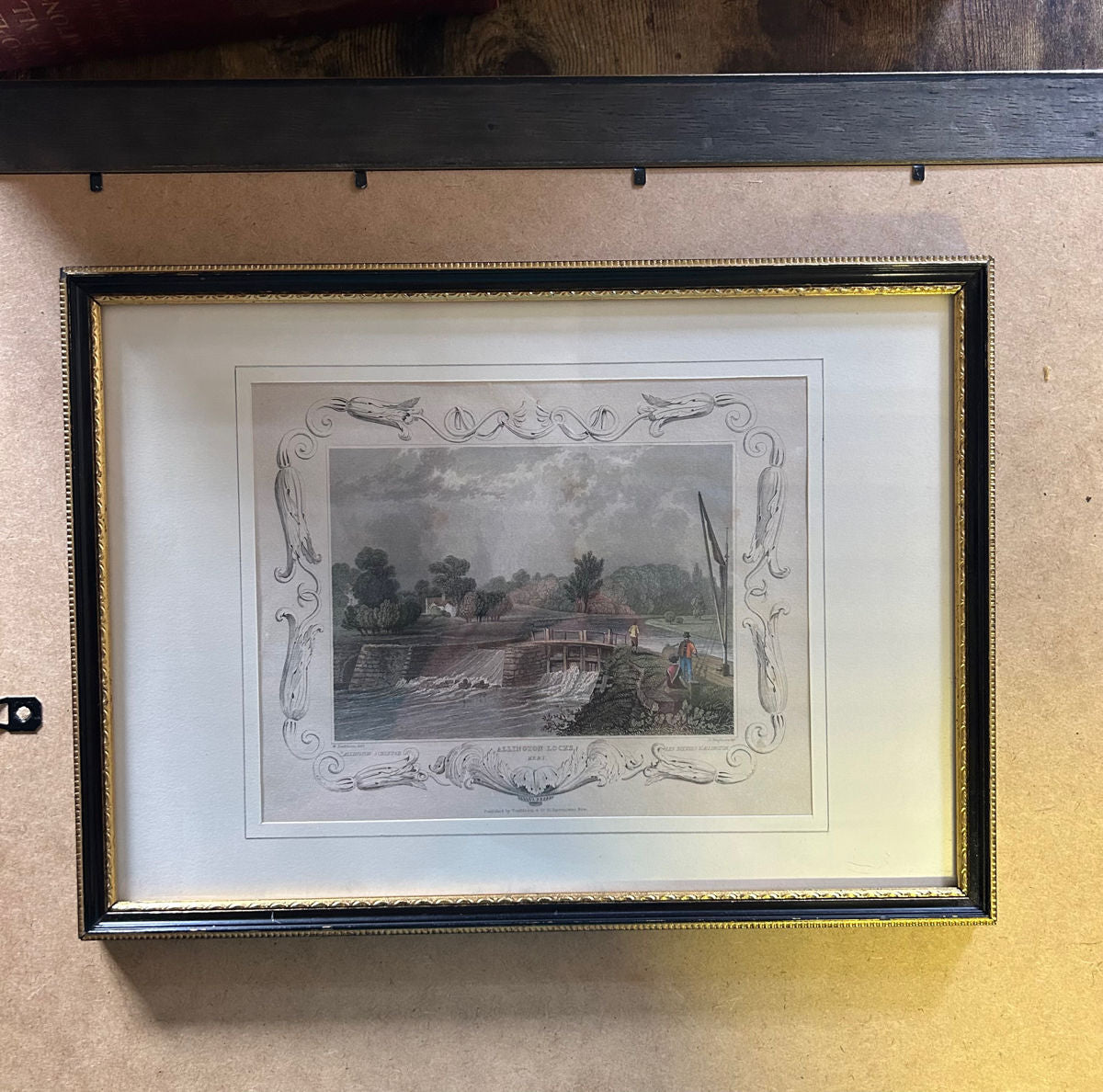 Gravură engleză veche „Allington Locks, Kent” – William Tombleson / James Tingle, sec. XIX