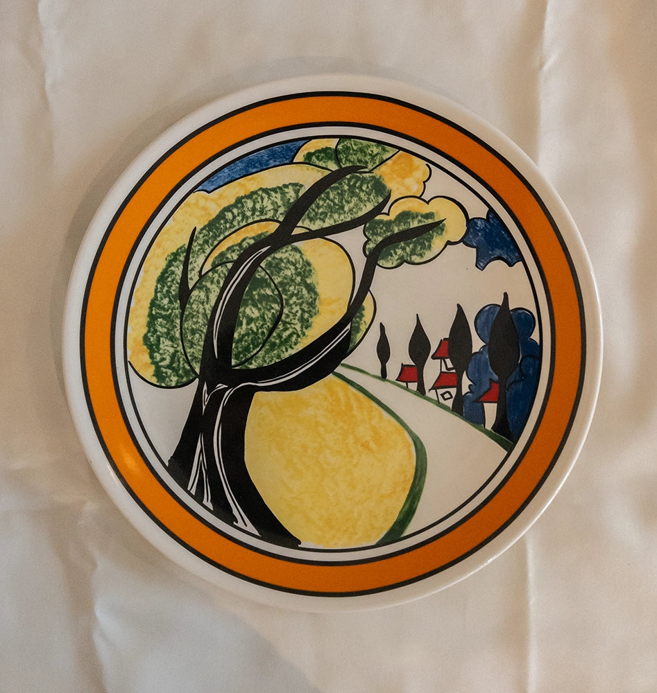 Farfurie decorativă de colecție originală Wedgwood „May Avenue” (Clarice Cliff)