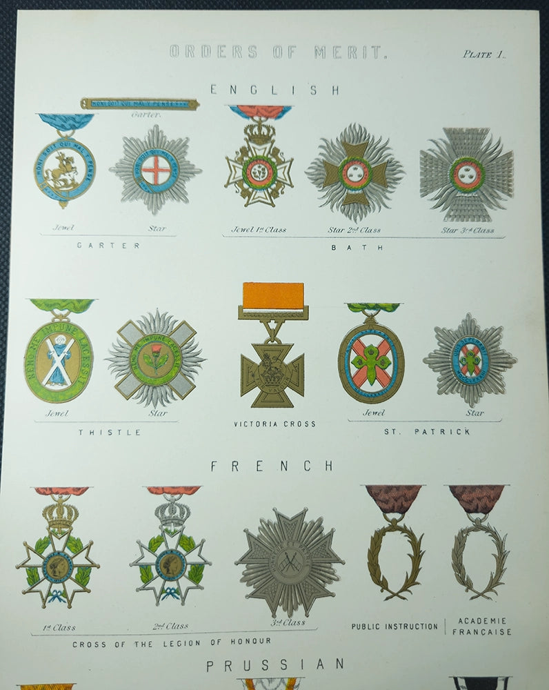 Лот из 2 энциклопедических хромолитографий — ордена и награды Европы, ок. 1890